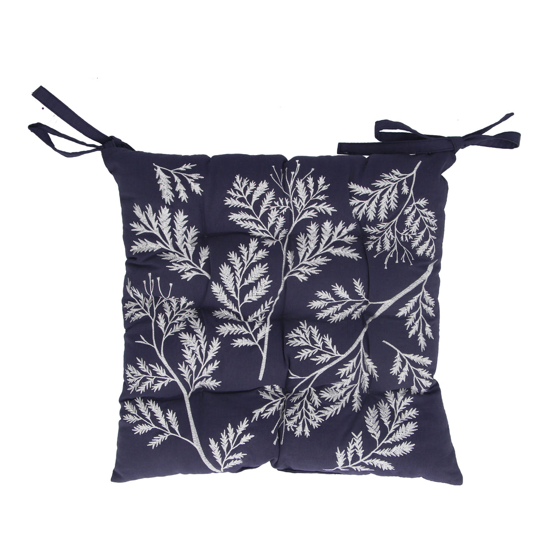 Indigo Embroidered Fern Seat Pad