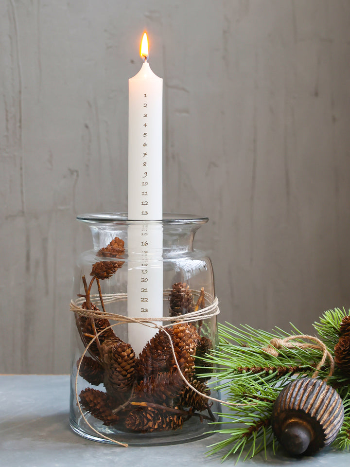 Christmas Advent Candle in Antique White and Gold