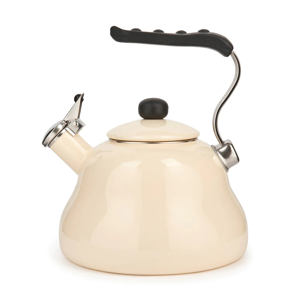 la cafetiere steel whistling kettle in cream full view