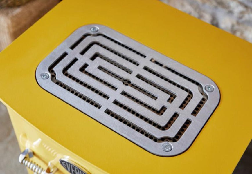 The Top Vent of Mustard Yellow Everhot Electric Stove