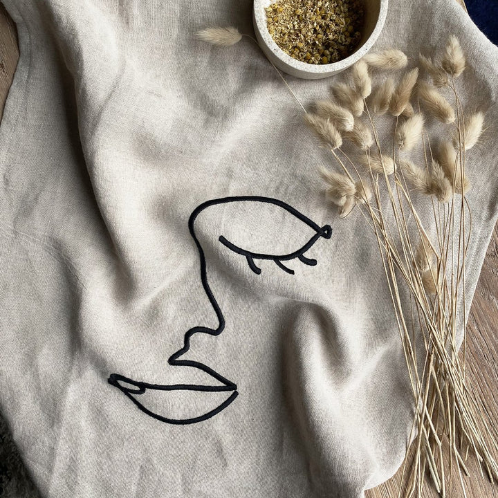 Natural Linen Embroidered Tea Towel