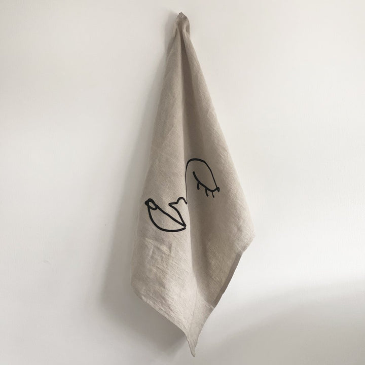 Natural Linen Embroidered Tea Towel