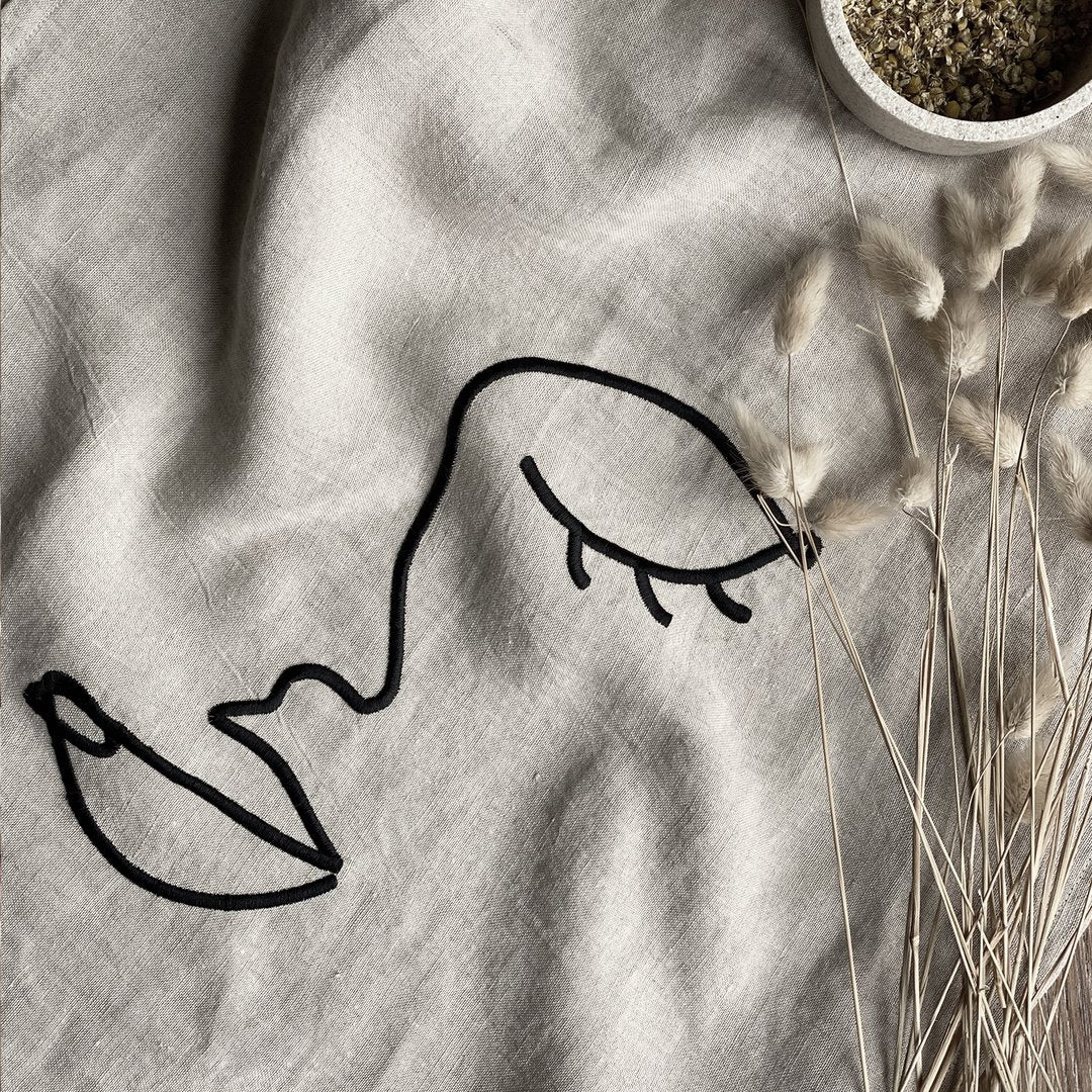 Natural Linen Embroidered Tea Towel