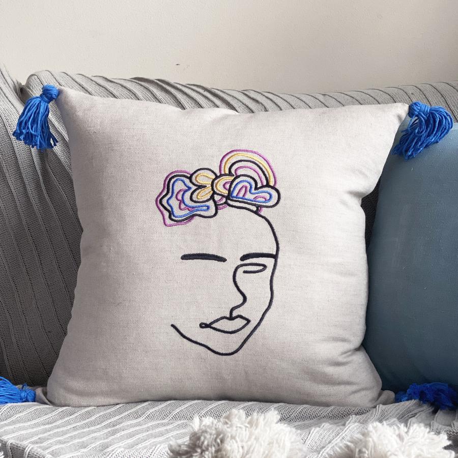 Frida Embroidered Cushion Cover