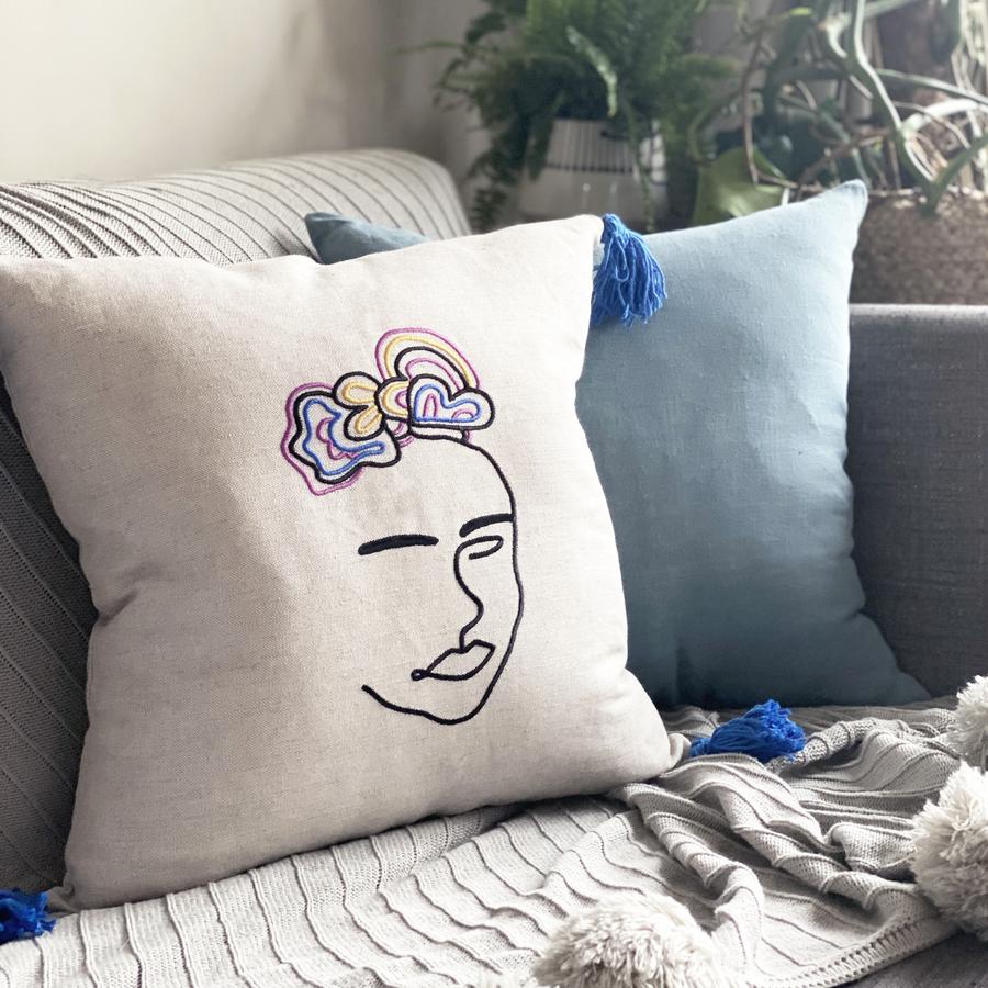 Frida Embroidered Cushion Cover