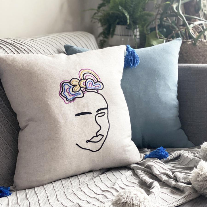 Frida Embroidered Cushion Cover