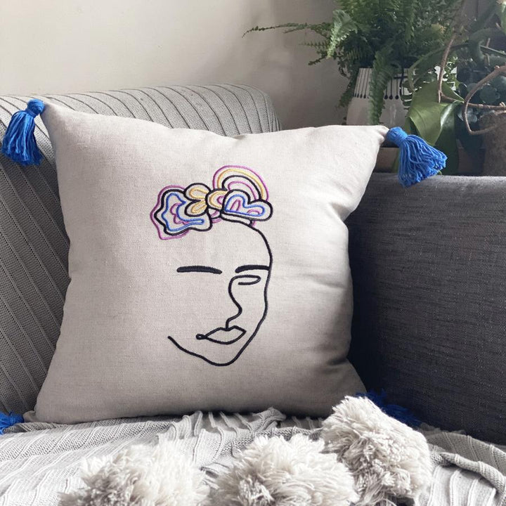 Frida Embroidered Cushion Cover