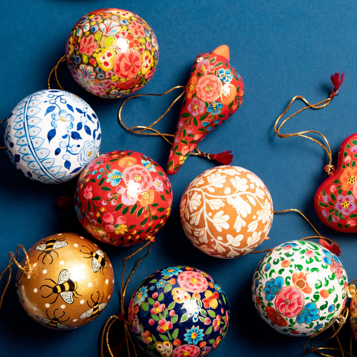 Bright Floral Papier Mache Bauble