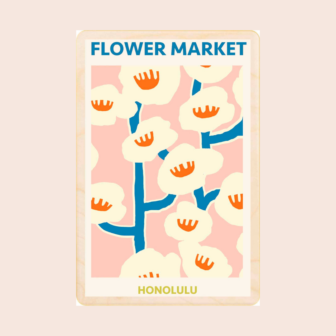 Wooden Postcard: Honolulu Flower Market