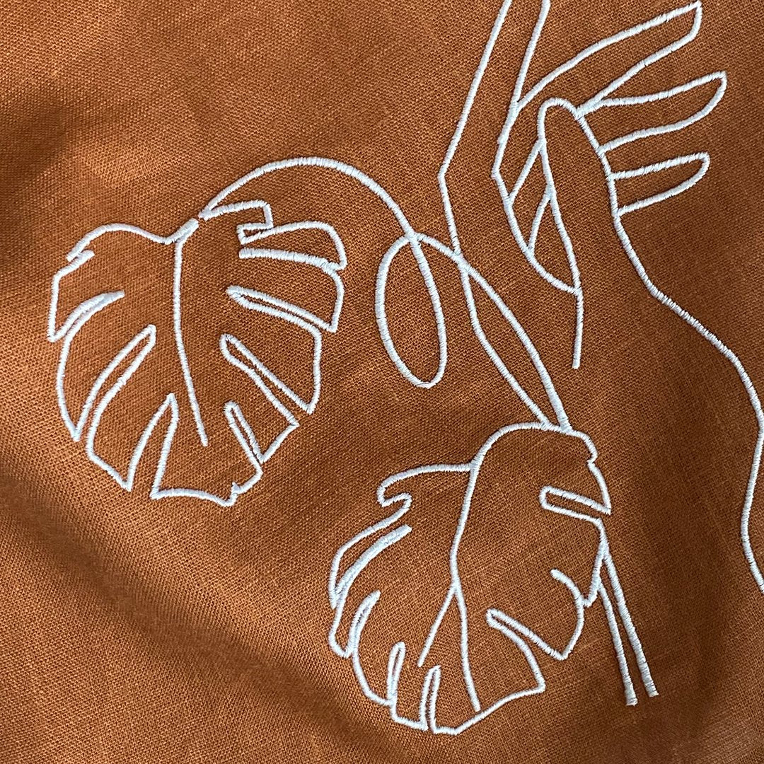 Rust Linen Embroidered Tea Towel