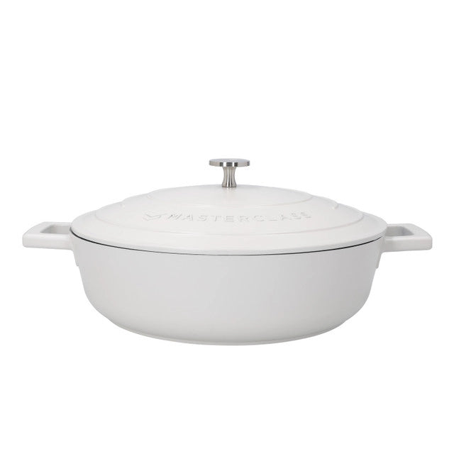 Cast Aluminium Cream Shallow Casserole Dish | 4L Capacity