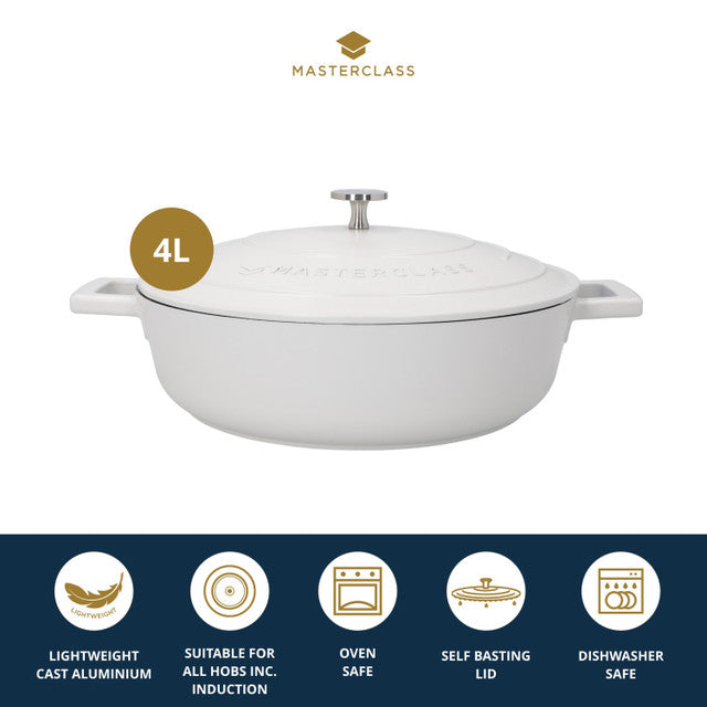 Cast Aluminium Cream Shallow Casserole Dish | 4L Capacity