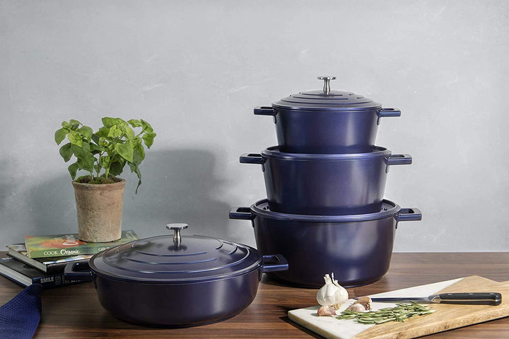 Cast Aluminium Metallic Blue Casserole Dish | 4L Capacity