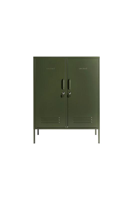 Mustard Made The Midi Locker in olive infront of a white background with the doors closed
