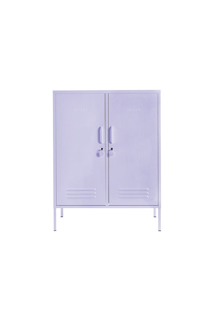 Mustard Made The Midi Locker in lilac with the doors closed infront of a white background