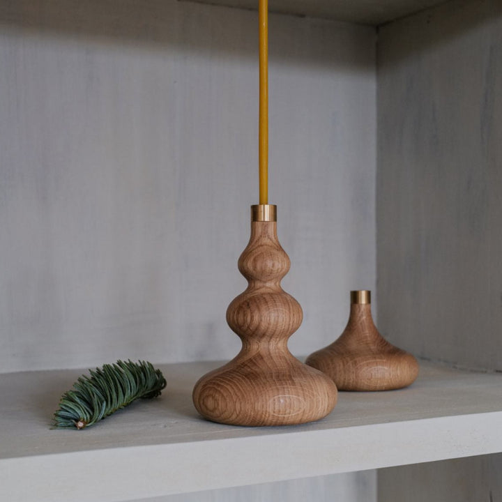Tree Solid Oak & Brass Candle Holder