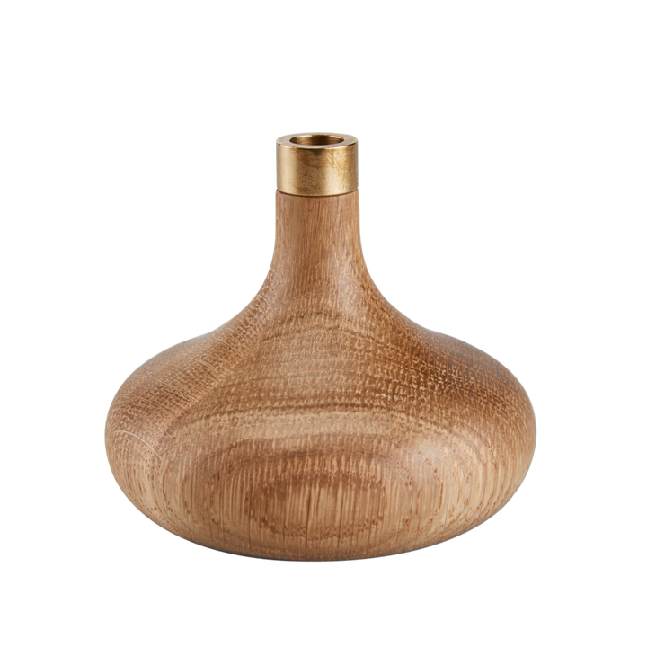 Bud Solid Oak & Brass Candle Holder