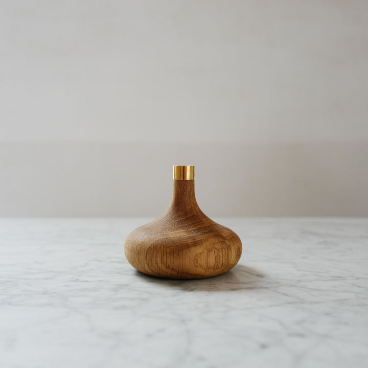 Bud Solid Oak & Brass Candle Holder