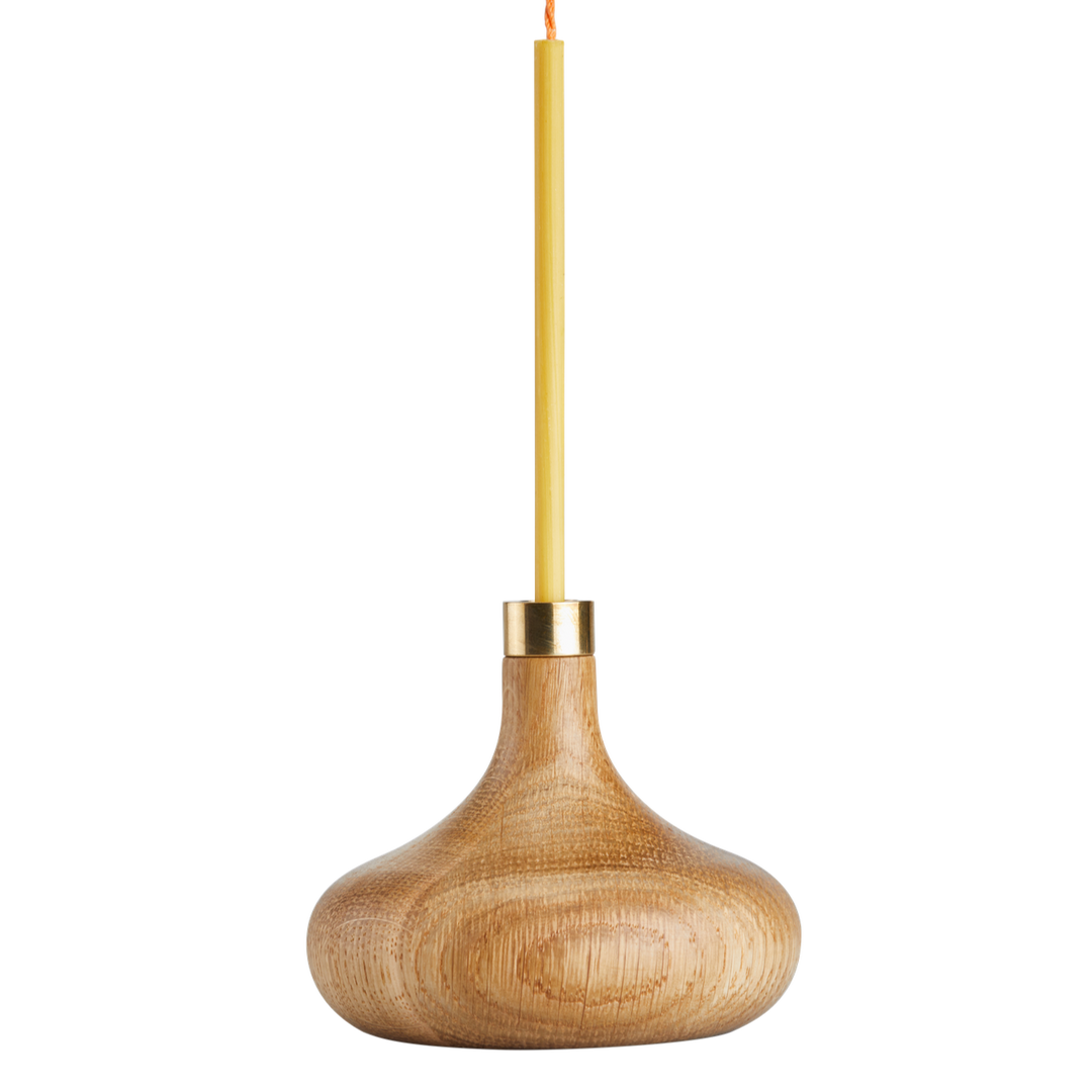 Bud Solid Oak & Brass Candle Holder