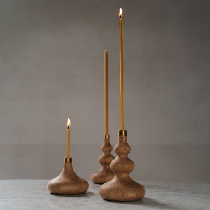 Tree Solid Oak & Brass Candle Holder