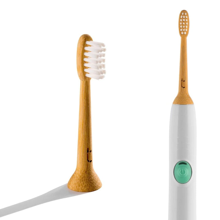 Set of Two Solid Bamboo Electric Toothbrush Heads