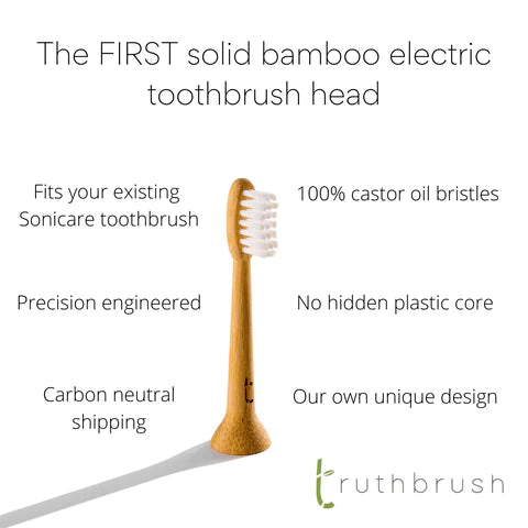 Set of Two Solid Bamboo Electric Toothbrush Heads