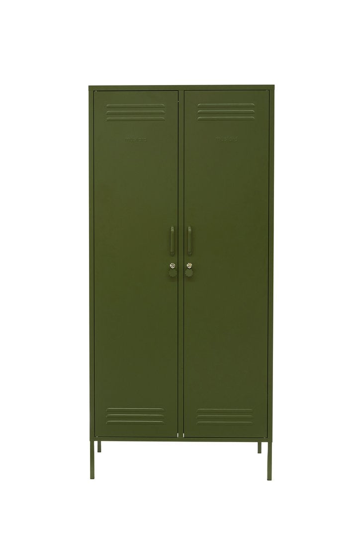 Mustard Made The Twinny Locker in olive with the doors closed 