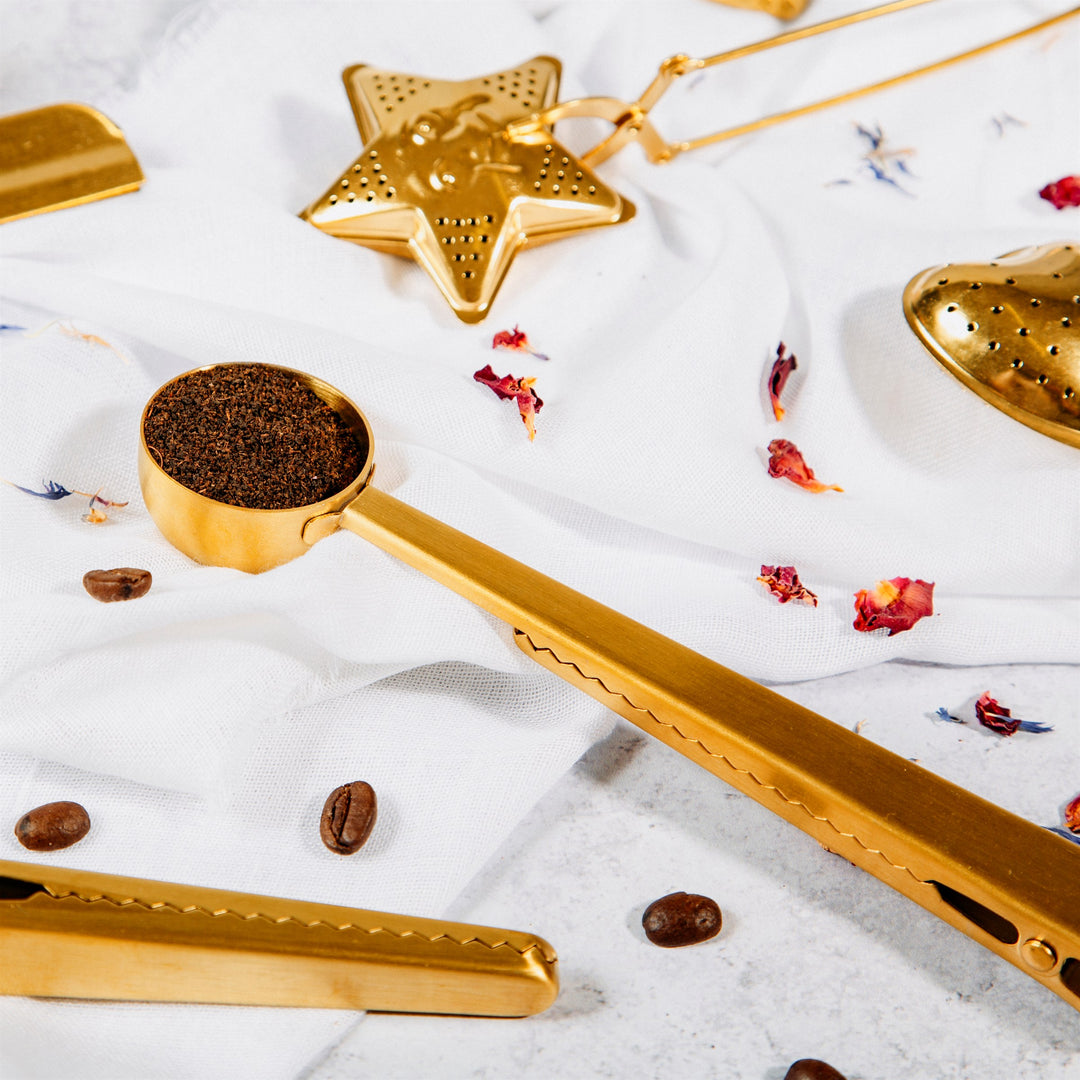 Gold Coffee Scoop with Clip
