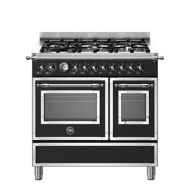 Bertazzoni heritage series 6-burner electric double oven in black