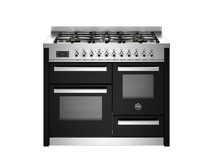 Bertazzoni Professional Series - 110 cm 6-burner electric triple oven inlack with stainless steel handles and interface