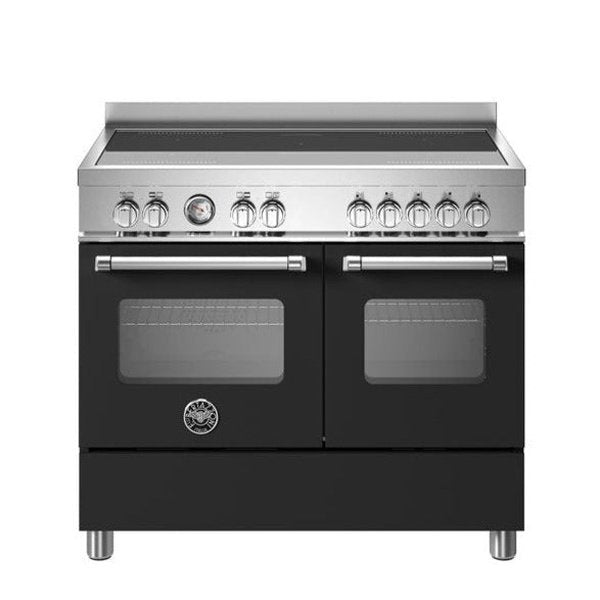 Bertazzoni Master Series - 100 cm induction top electric double oven in black with silver top and silver handles