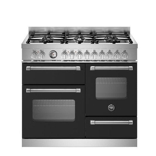 Bertazzoni Master Series - 100 cm 6-burner electric triple oven in black with silver handles and top