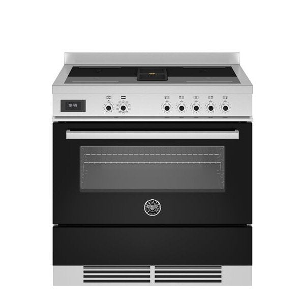 Bertazzoni Professional Series - 90 cm Air-Tec cooker with induction top and integrated hood, electronic oven in black and stainless steel