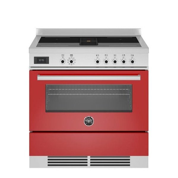 Bertazzoni Professional Series - 90 cm Air-Tec cooker with induction top and integrated hood, electronic oven in red