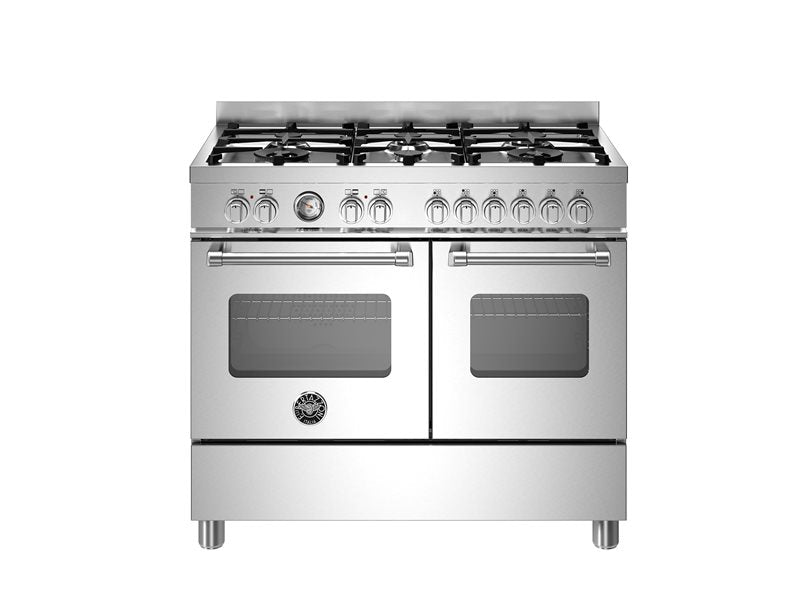 Bertazzoni master series 100 cm 6 burners double oven in silver with silver top and handles