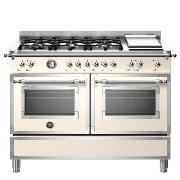 Bertazzoni heritage series 6-burner+griddle electric double oven in white