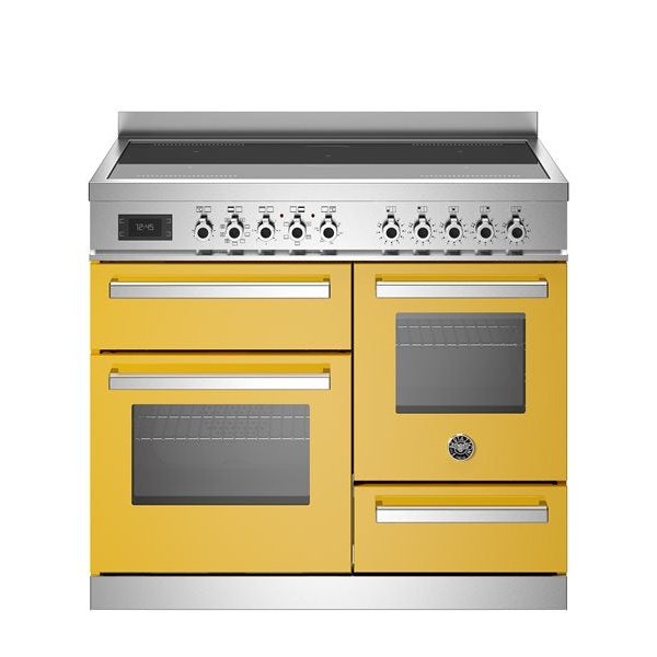 Bertazzoni Professional Series - 100 cm induction top electric triple oven in yellow with stainless steel handles and stianless steel top