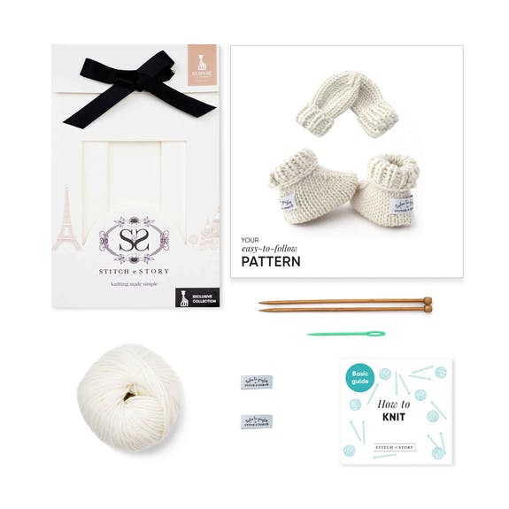 Mini Mittens & Booties Knitting Kit Set - White