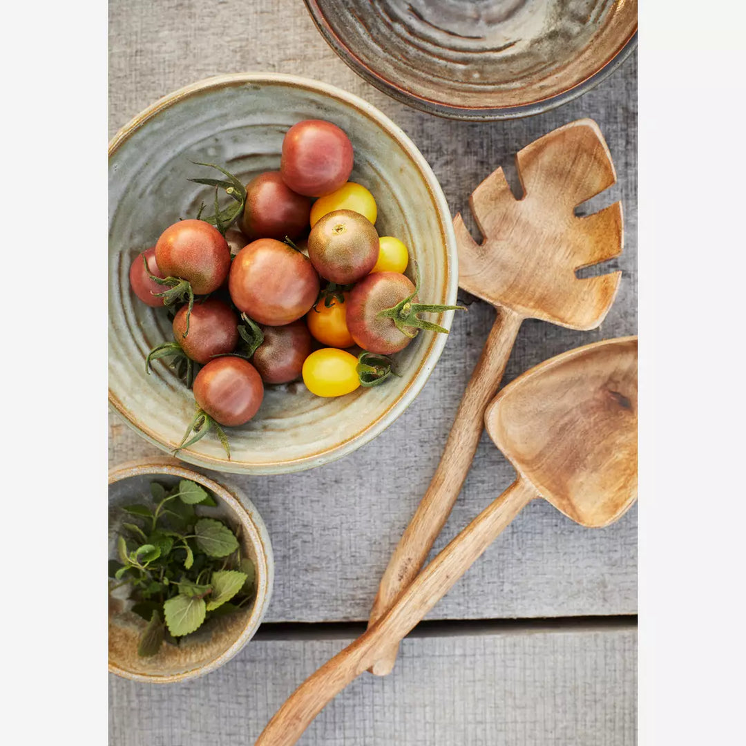 Hand Carved Fern Salad Server Set